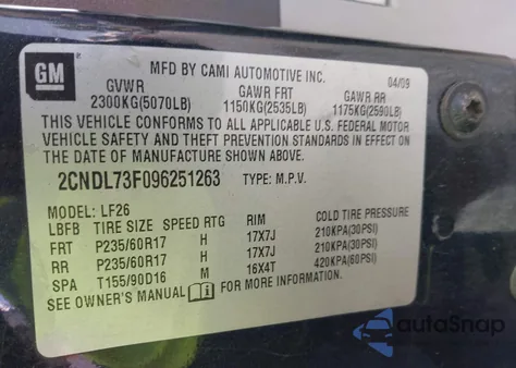 2009 Chevrolet Equinox Ltz из США, поврежденный, VIN 2CNDL73F096251263